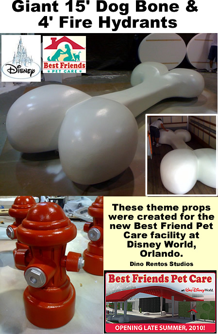 Big sculptures of fire hydrants and dog bone for Best Friend Pet care, Disney World