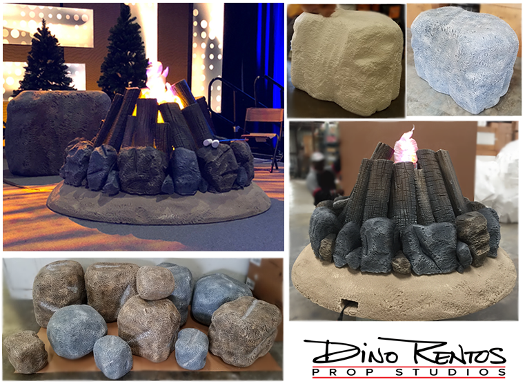 Fire Pit Campfire Story Telling Rock Custom Foam Prop for tradeshow convention Display
