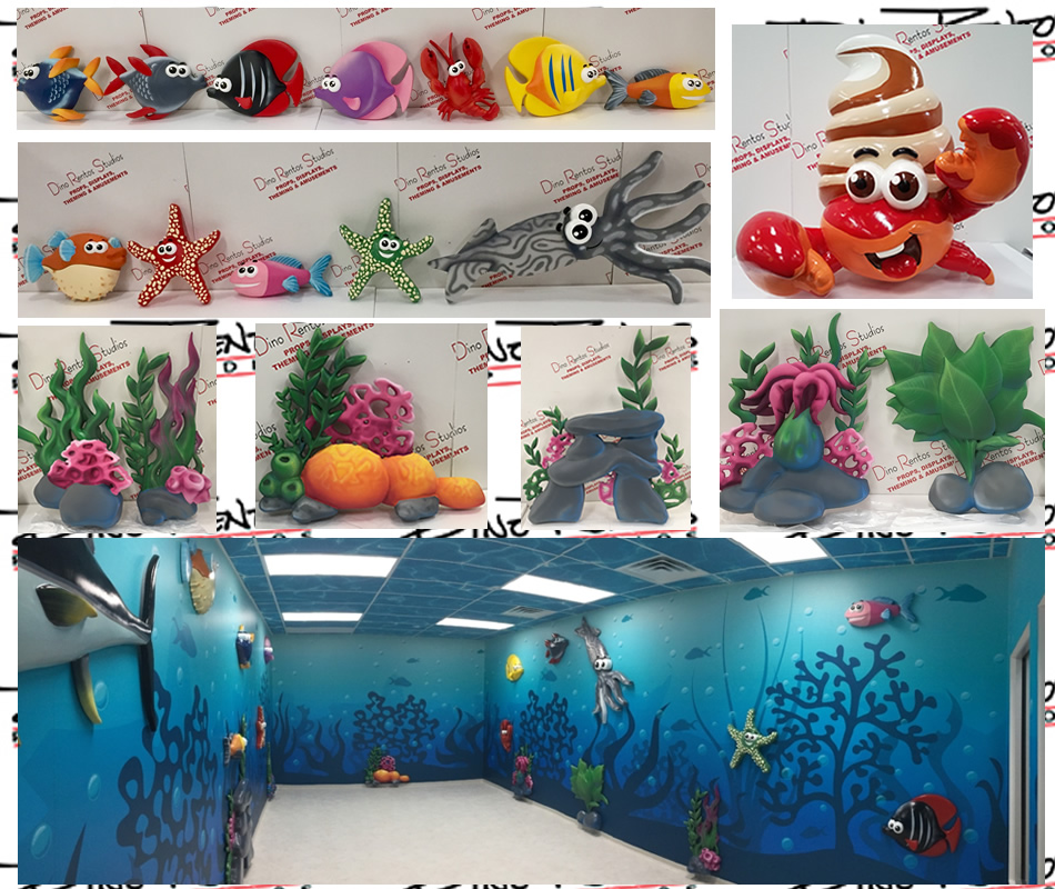Custom Foam Sculpted Retail Displays and Decor Fish Sea Life Plants and Character