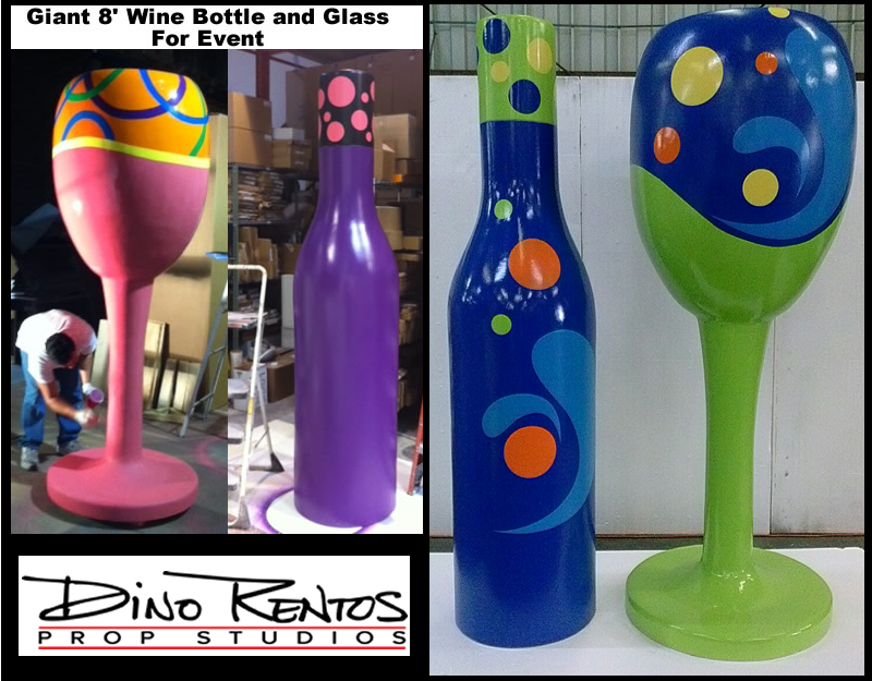 Custom Large Foam Wine Bottle and Wine Glass Prop for Tradeshow and Events