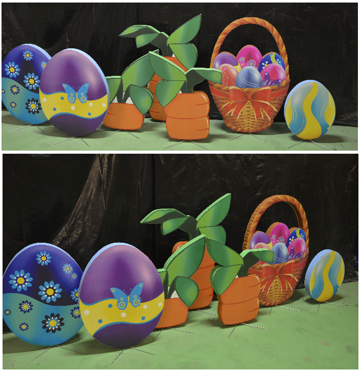 Custom Commercial Grade Retail Display and Decor for Holiday Theme Easter Eggs Baskets and Carrots
