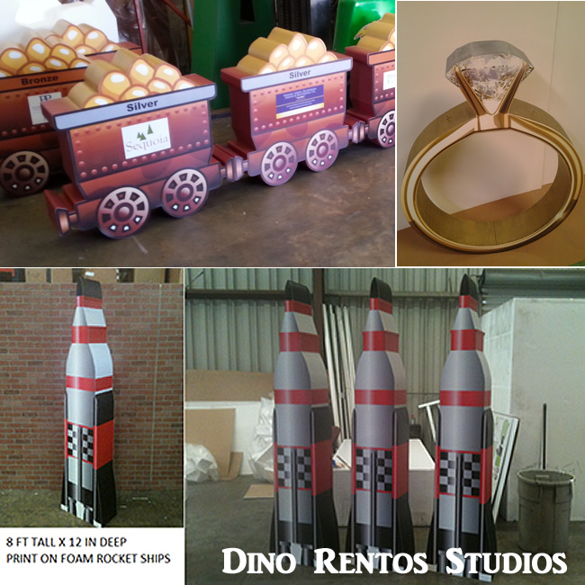 Mining Carts Ring Rocket Ship Print on Foam Sculpture Prop