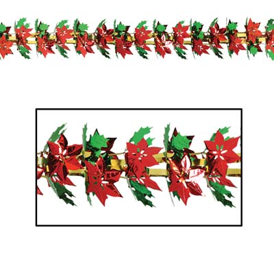 Poinsettia & Holly Garland/Column 12" x 9'