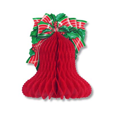 Tissue Christmas Bell w/Printed Bow & Holly 10"
