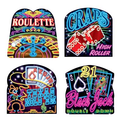 Neon Casino Cutouts 16" cardboard Props