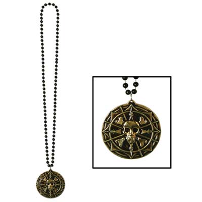 Beads With Pirate Coin Medallion 36" Beads With Pirate Coin Medallion 36"