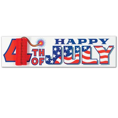 Happy 4th Of July Sign With Tissue Firecracker 8" x 31" Happy 4th Of July Sign With Tissue Firecracker 8" x 31"