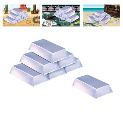 Plastic Silver Bar Decorations 7" x 4" x 1½" Plastic Silver Bar Decorations 7" x 4" x 1½"