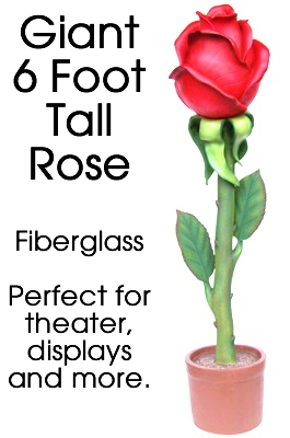 Giant 6 Foot Rose in Pot Fiberglass Prop