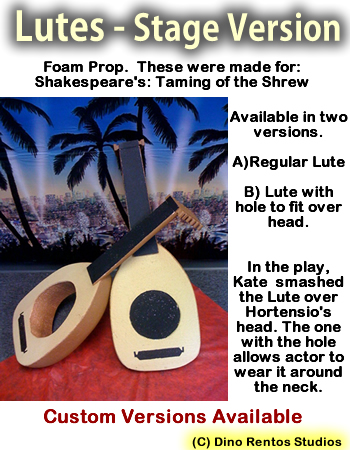 Lute Foam Props. For: Shakespeare's: Taming of the Shrew Theater Play