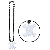 Black Chain Beads With Skull & Crossbones Medallion