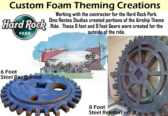 Giant 8 Foot gear props for theming a building at the HardRock Park