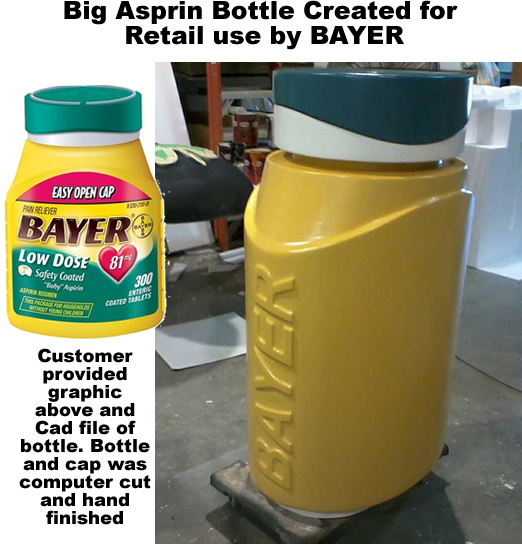 Big BAYER asprin bottle created for retail use -Foam Prop Display