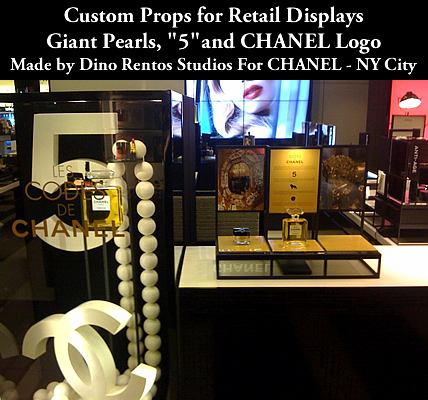 Custom 3D Foam Sculptured Chanel Pearls and Logo Decor for Retail and Window Display