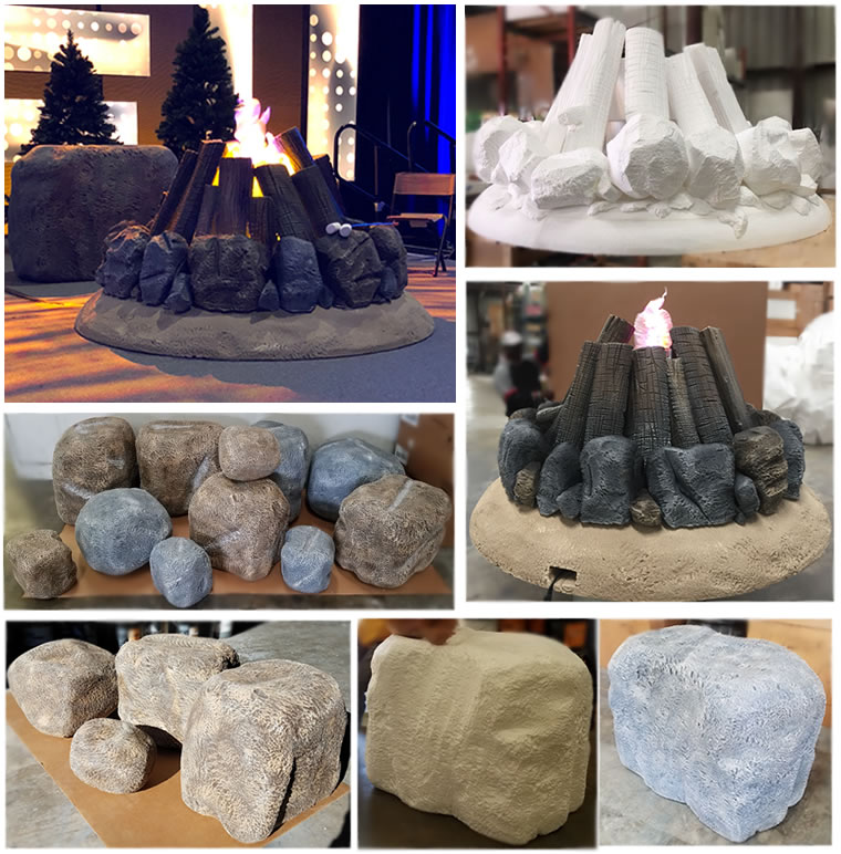 Custom Foam Story Rock and camp fire for tradeshows and events