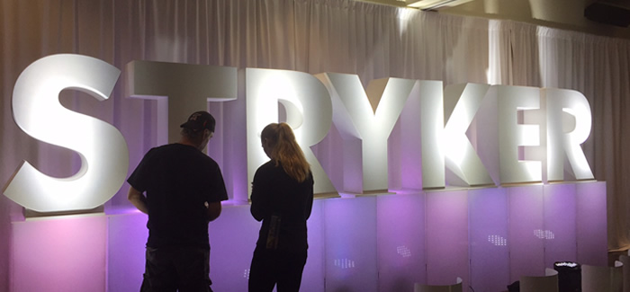 Custom 3D Foam Stryker Uplight Letters for event tradeshow and branding