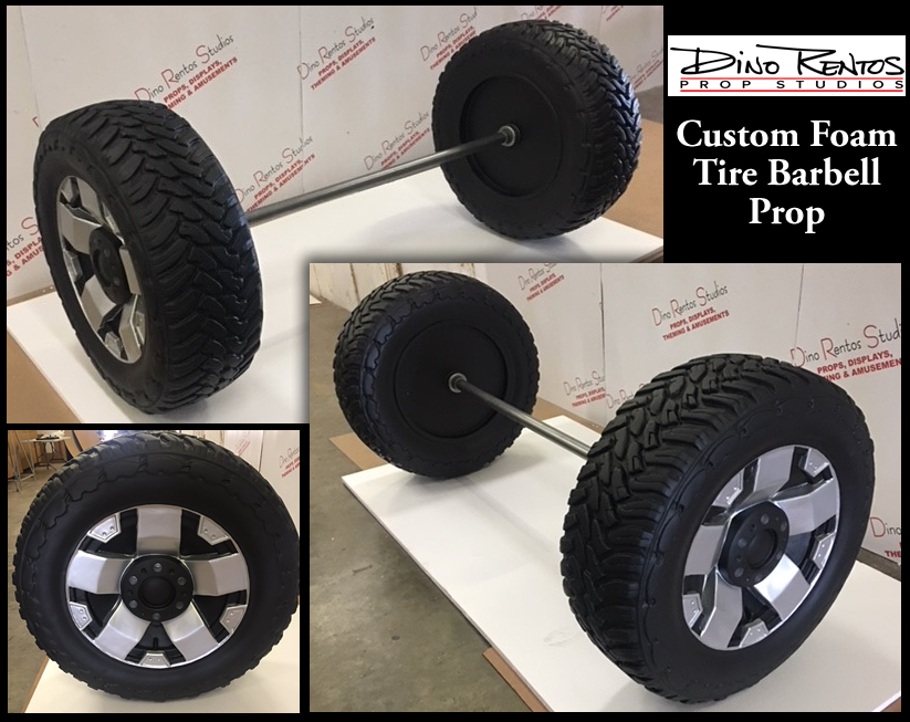 Tire Barbell Prop Sculpture and Display for Tradeshows and Conventions