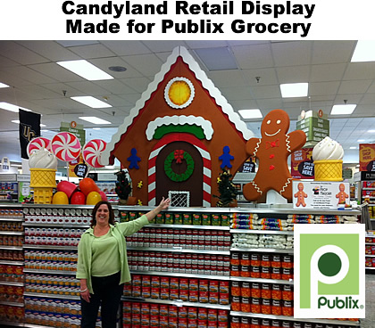 Custom Commercial Grade Retail Gingerbread Candy Ice Cream Display and Decor for Holiday Candyland Theme 