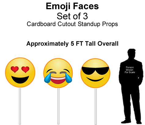 Emoji Faces Cardboard Cutout Standup Prop - Self Standing - Set of 3 