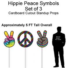 Hippie Peace Symbols Cardboard Cutout Standup Prop - Self Standing - Set of 3 