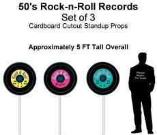 50's Rock-n-Roll Records Cutout Standup Prop - Self Standing - Set of 3 